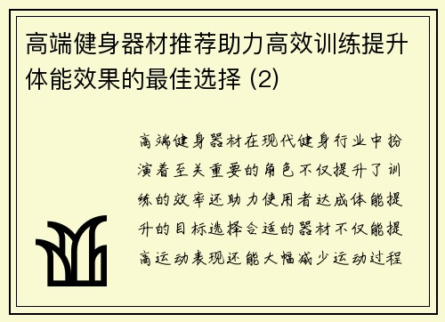 高端健身器材推荐助力高效训练提升体能效果的最佳选择 (2)
