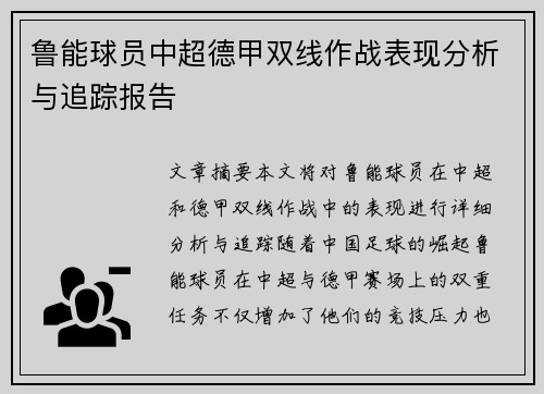 鲁能球员中超德甲双线作战表现分析与追踪报告