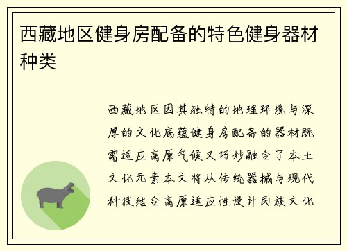 西藏地区健身房配备的特色健身器材种类