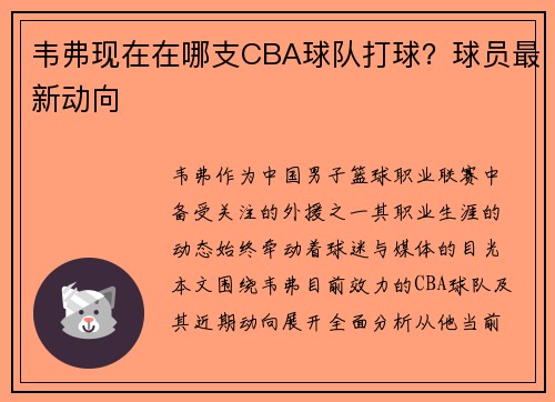 韦弗现在在哪支CBA球队打球？球员最新动向
